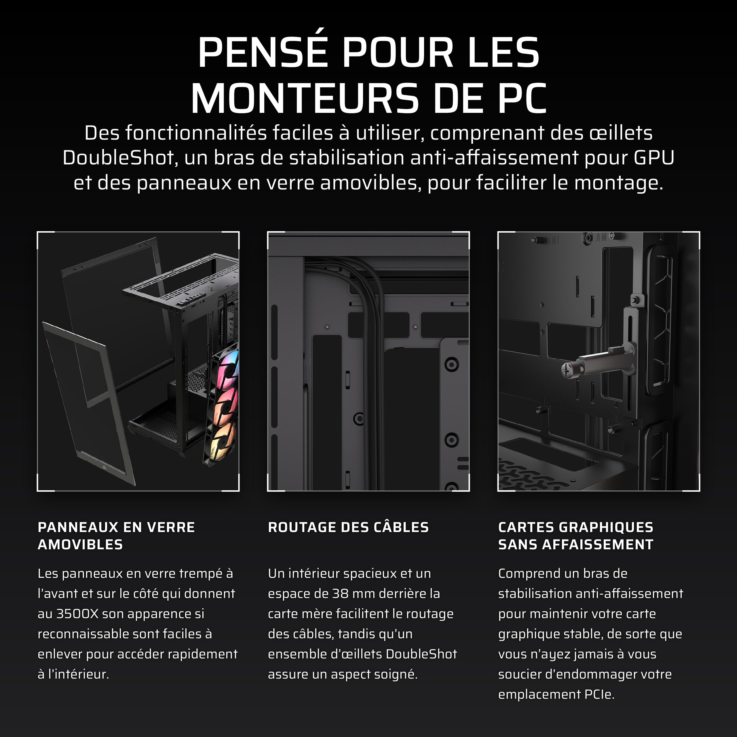 CORSAIR 3500X RS-R ARGB Boîtier PC Mi-Tour Vitre Panoramique 3 Ventilateurs RS120-R ARGB Noir