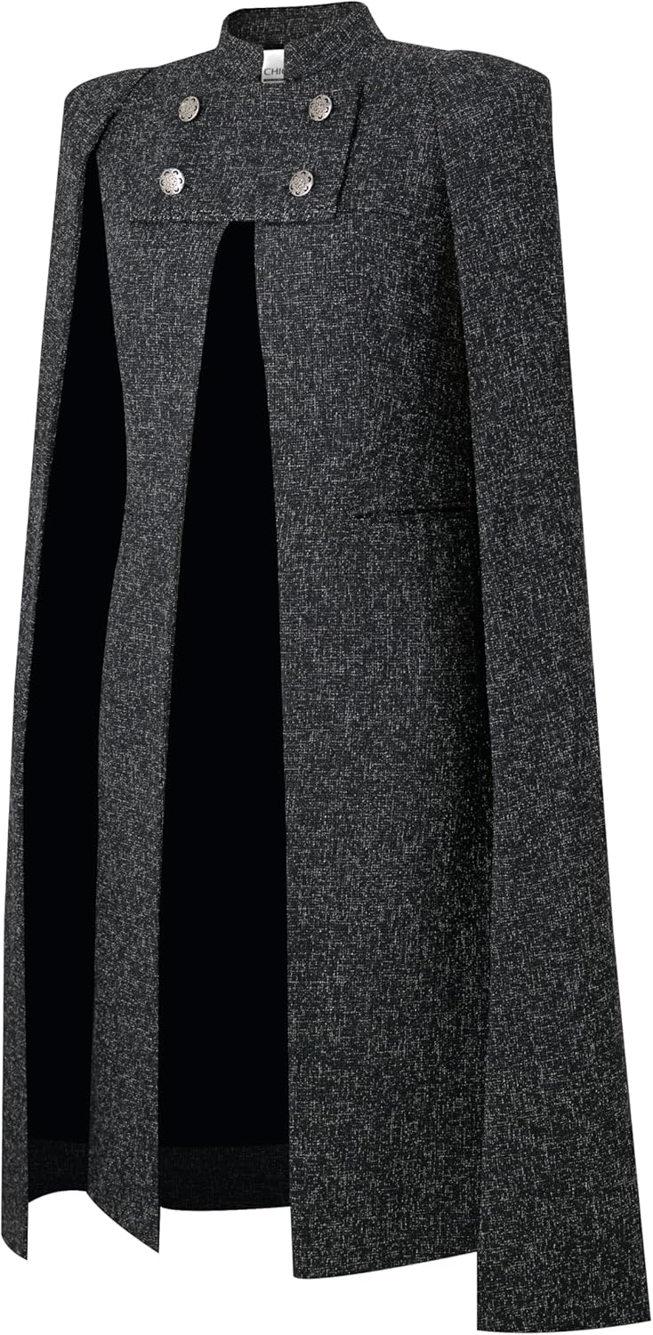 CHIC STAR Womens Tweed Cape Duster Coat
