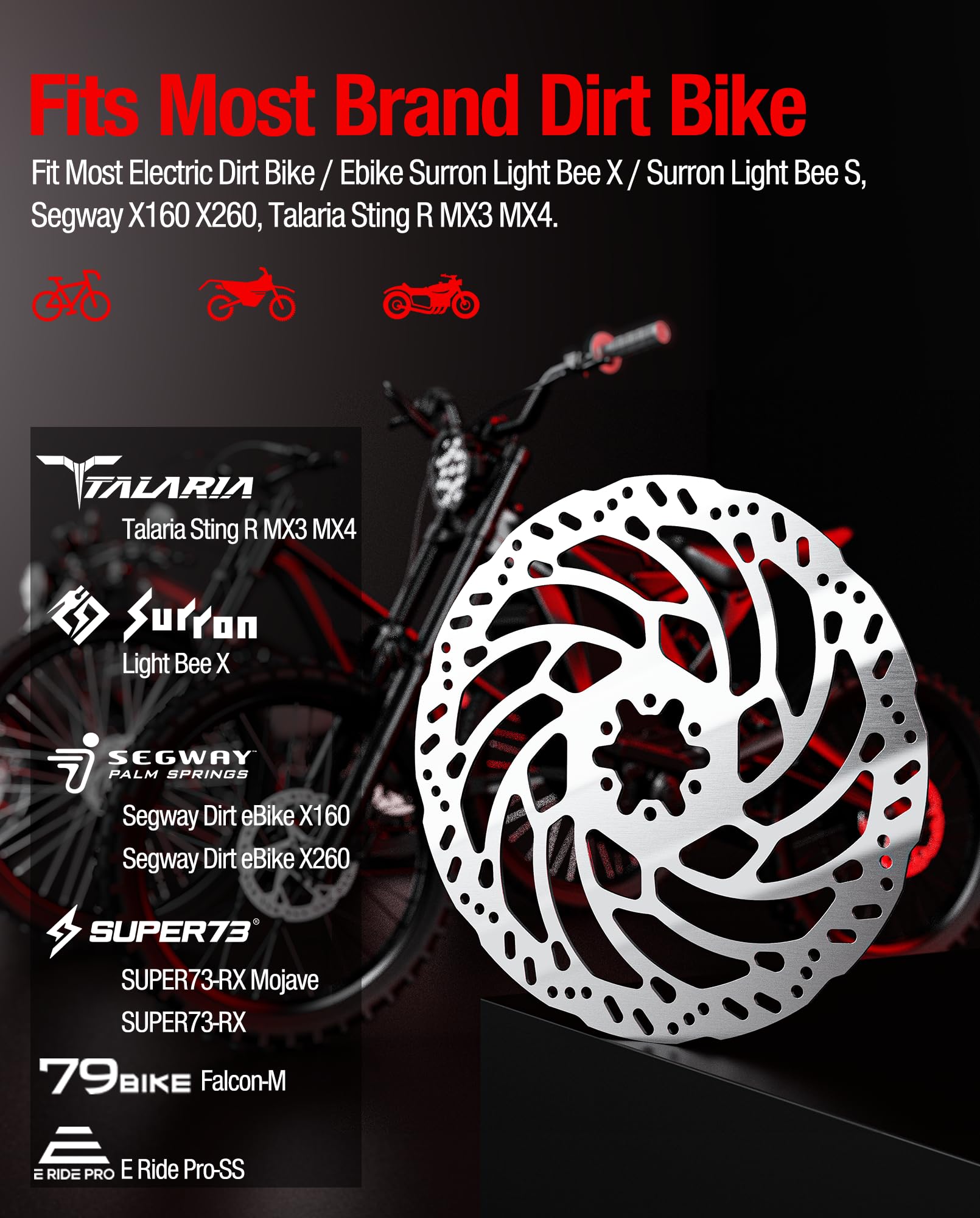 Rotore a disco freno anteriore in acciaio inox spesso 220 mm per Talaria Sting Offroad TL3000, TL50, TL4000, TL45, X3 MX TL2500, Surron LBX, Segway X260/X160