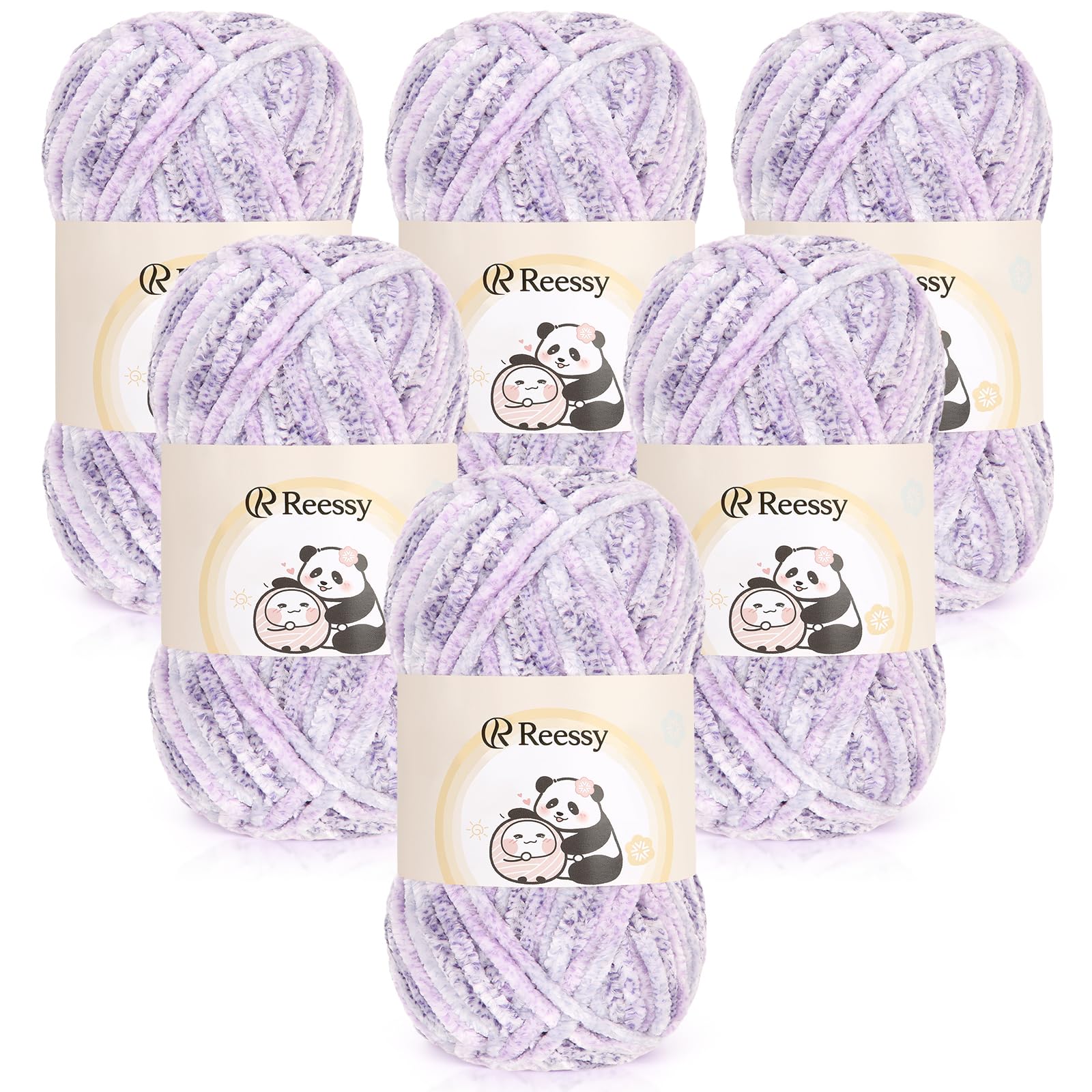 Reessy Chenille Yarn 600g(6×100g), Super Soft Fluffy Velvet Yarn Set, Thick Yarns Knitting Wool for Knitting and Crochet Amigurumi, Handbag, Blankets, DIY(Lavender)