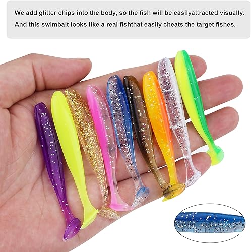 Miniatura 3 de Señuelos de pesca suaves, 90 piezas de señuelos de pesca de plástico suave y 5 piezas de anzuelos, kit de señuelos de pesca de cola de pala de