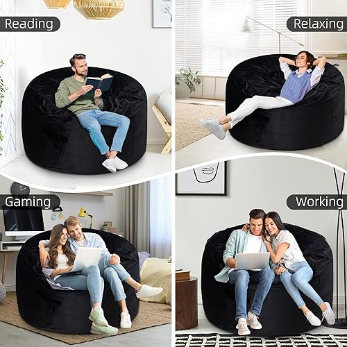 Miniatura 7 de Puf gigante de 5 pies, relleno de espuma viscoelástica con funda de terciopelo, funda extraíble y lavable a máquina, puf para adultos, color negro