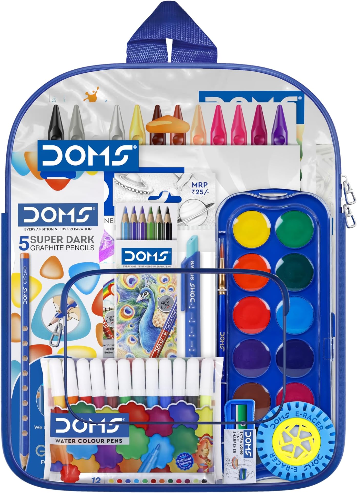 DomsSmart Stationery Kit (12 pcs in KIT) with Transparent Zipper Bag
