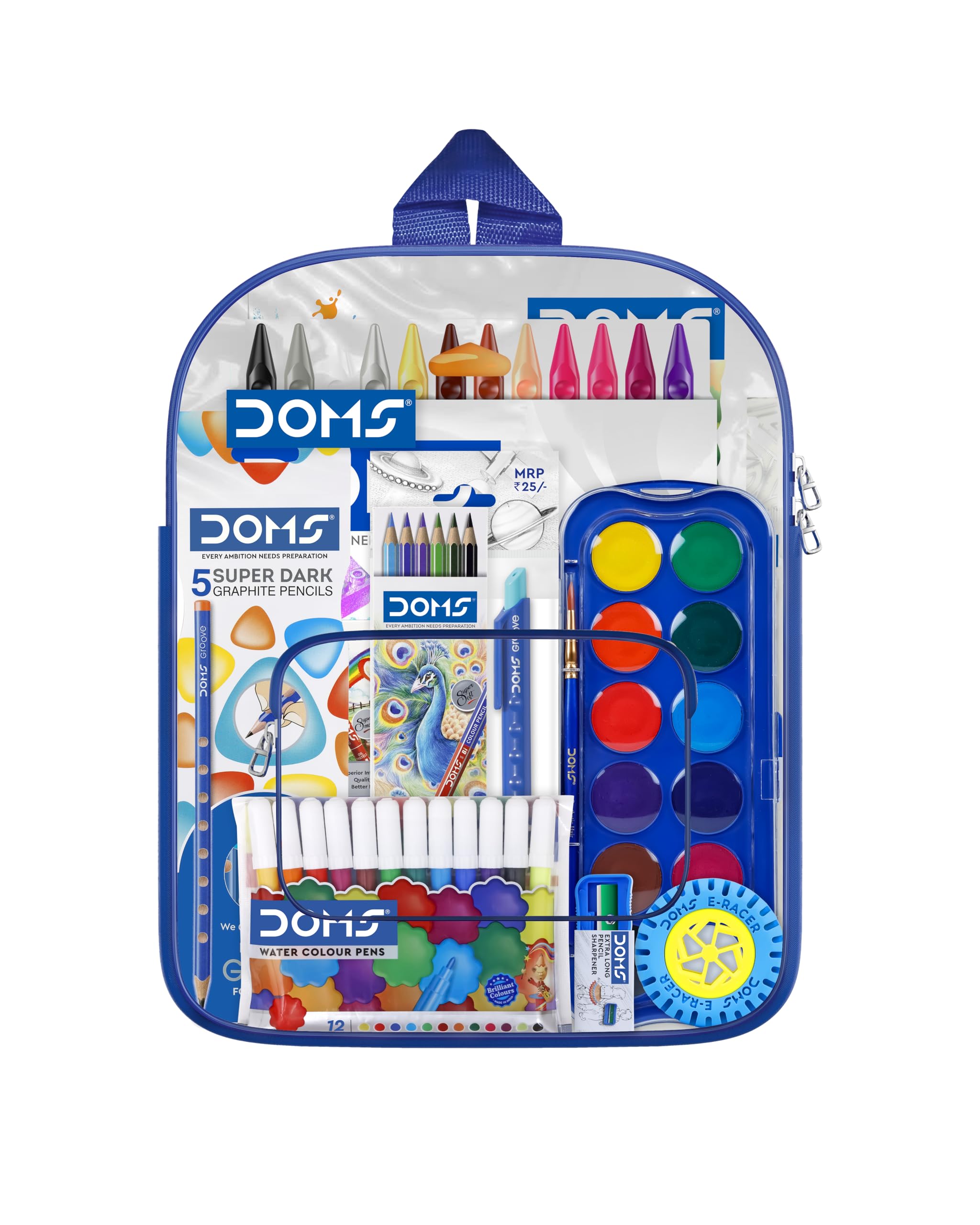 DomsSmart Stationery Kit (12 pcs in KIT) with Transparent Zipper Bag