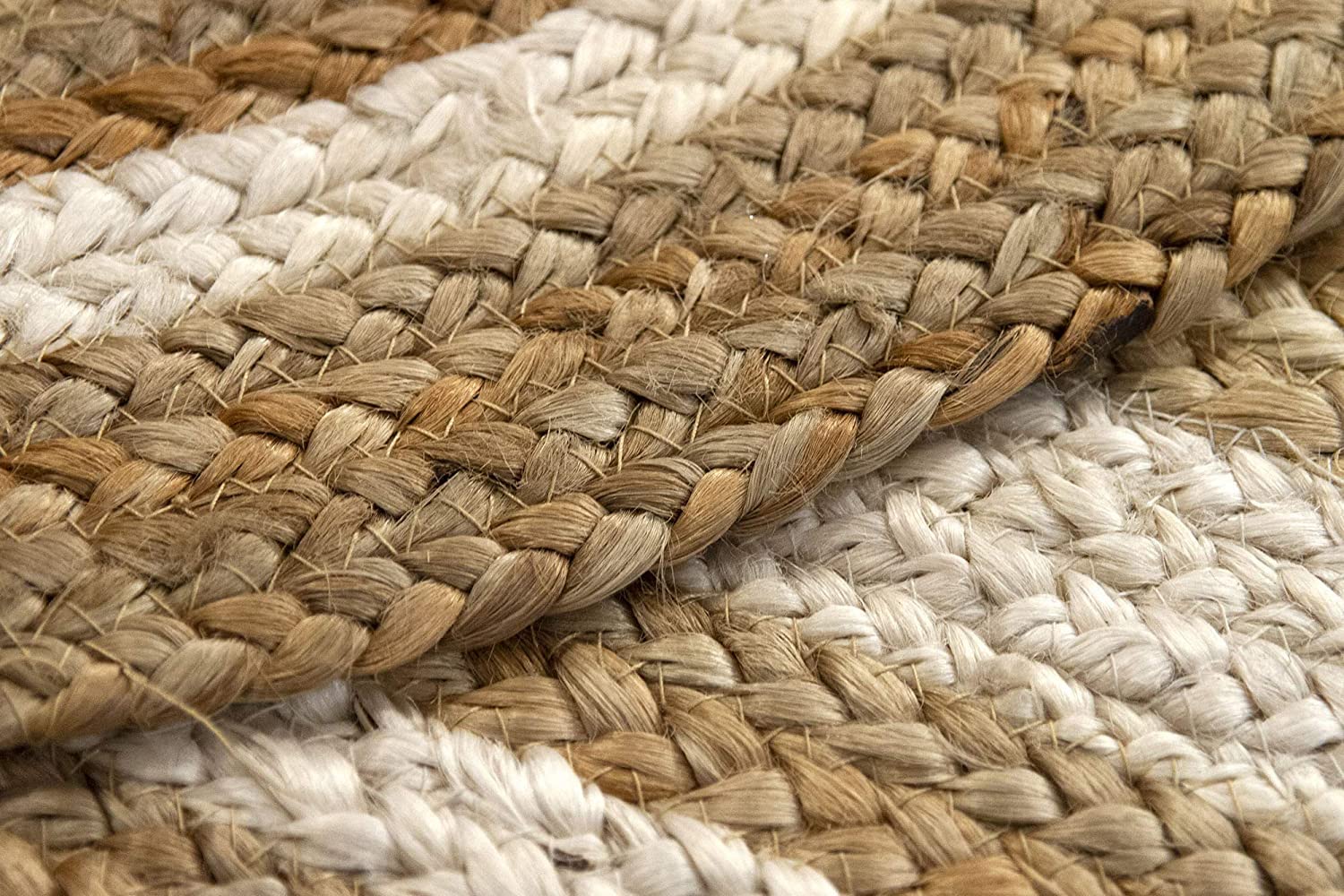 Tapis Ovale Traditionnel en Jute Beige avec Lignes Blanches pour Salon, Cuisine, Couloir, Salle à Manger (80 x 150 cm)