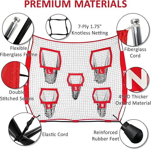 Miniatura 3 de Red de lanzamiento de fútbol de 7 x 7 pies, red de entrenamiento de fútbol, práctica de objetivo con 5 objetivos de diferentes tamaños LMS  Ideal