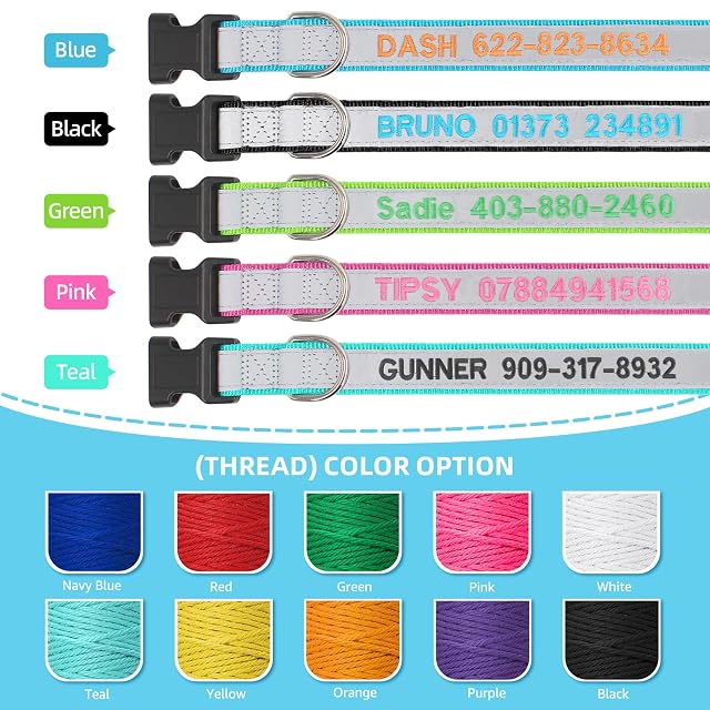 Foto 3 de 8 de Collar personalizado para perro, bordado personalizado con nombre y número de teléfono de mascota