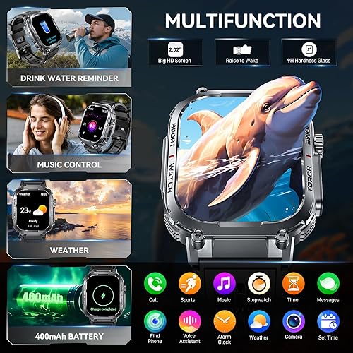 Miniatura 7 de Bassizo Reloj inteligente para hombre (responderhacer llamadas), reloj deportivo táctico militar HD de 1.85 pulgadas, reloj inteligente con monitor