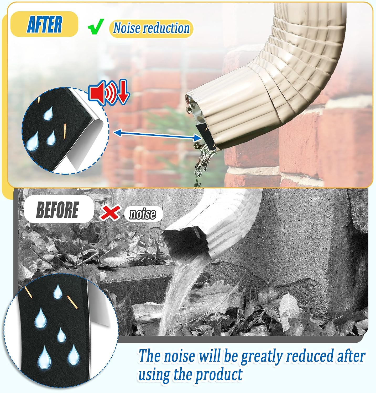 4pack 11.8" x 2.6" Gutter Noise Dampener Rain Gutter Downspout Silencer Portable Gutter Silencer Insert Adjustable Gutter Drip Silencer Fits 2" X 3" Gutter Downspout Extensions