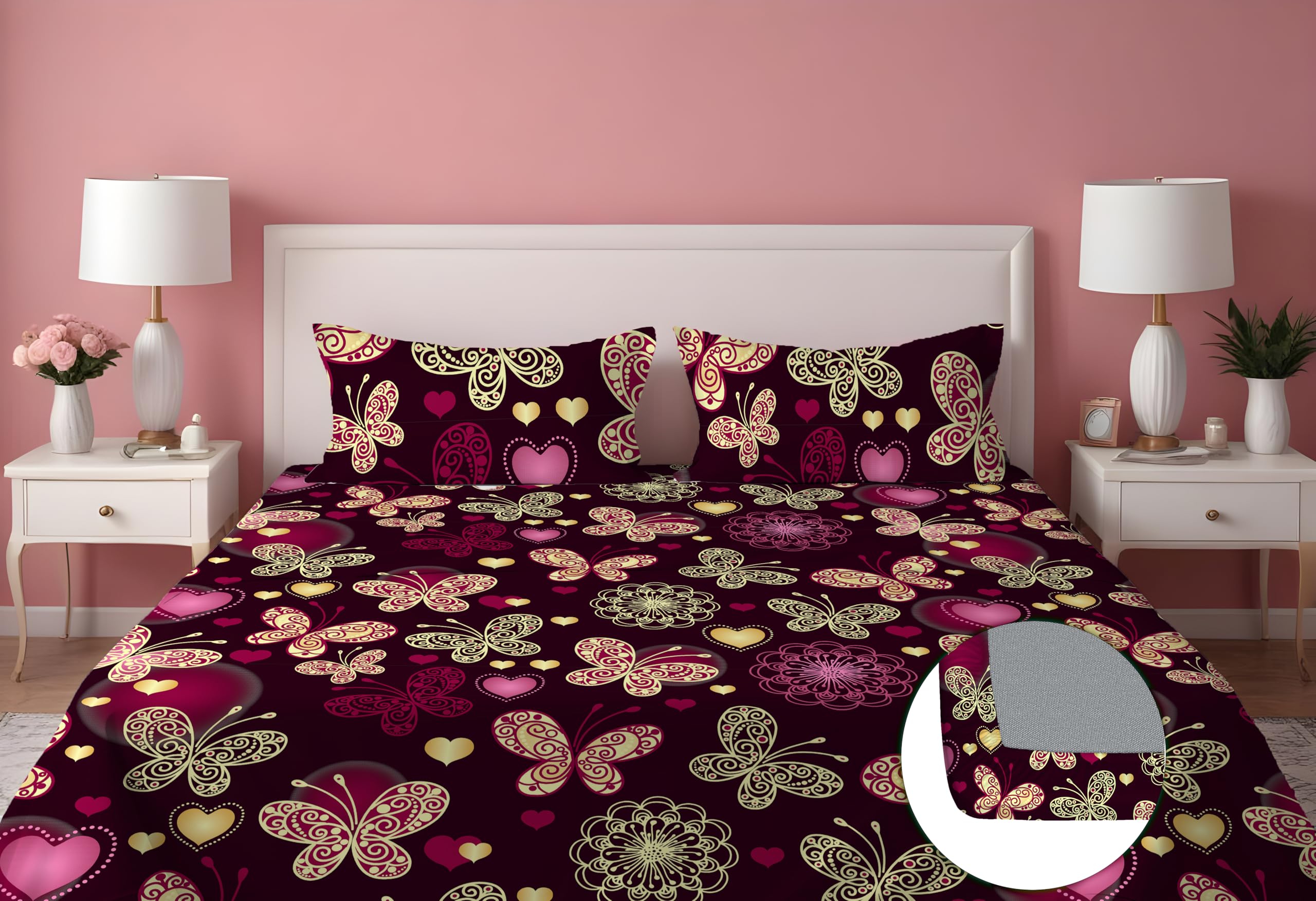 DREAMLET Premium Glace Cotton Elastic Fitted Bedsheets with 2 Full Size Pillow Covers Double Bedsheet with All Around Elastic Supersoft 160TC Size 90×100 inches (Maroon, Fitted)