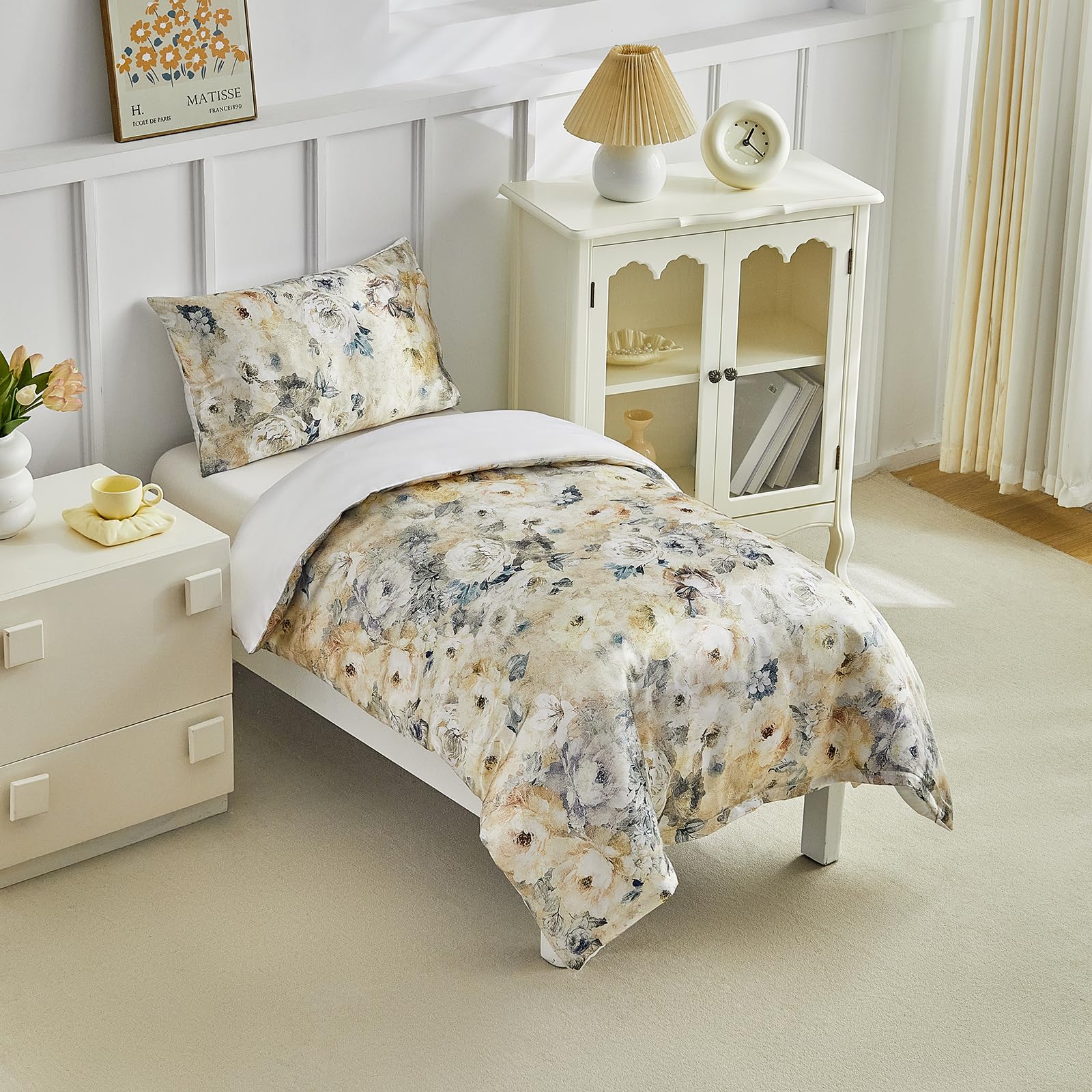 DuShow Satin Floral Cot Bed Duvet Cover Set-Toddler Duvet Cover And Pillowcase For Girls And Boys Yellow-120 X 150 cm - Image 2