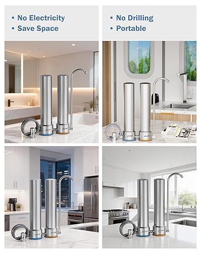 Miniatura 8 de Frizzlife Sistema de filtro de agua de encimera DS99, filtro de agua de acero inoxidable de 8 etapas certificado NSF 42 y 372 para grifo de