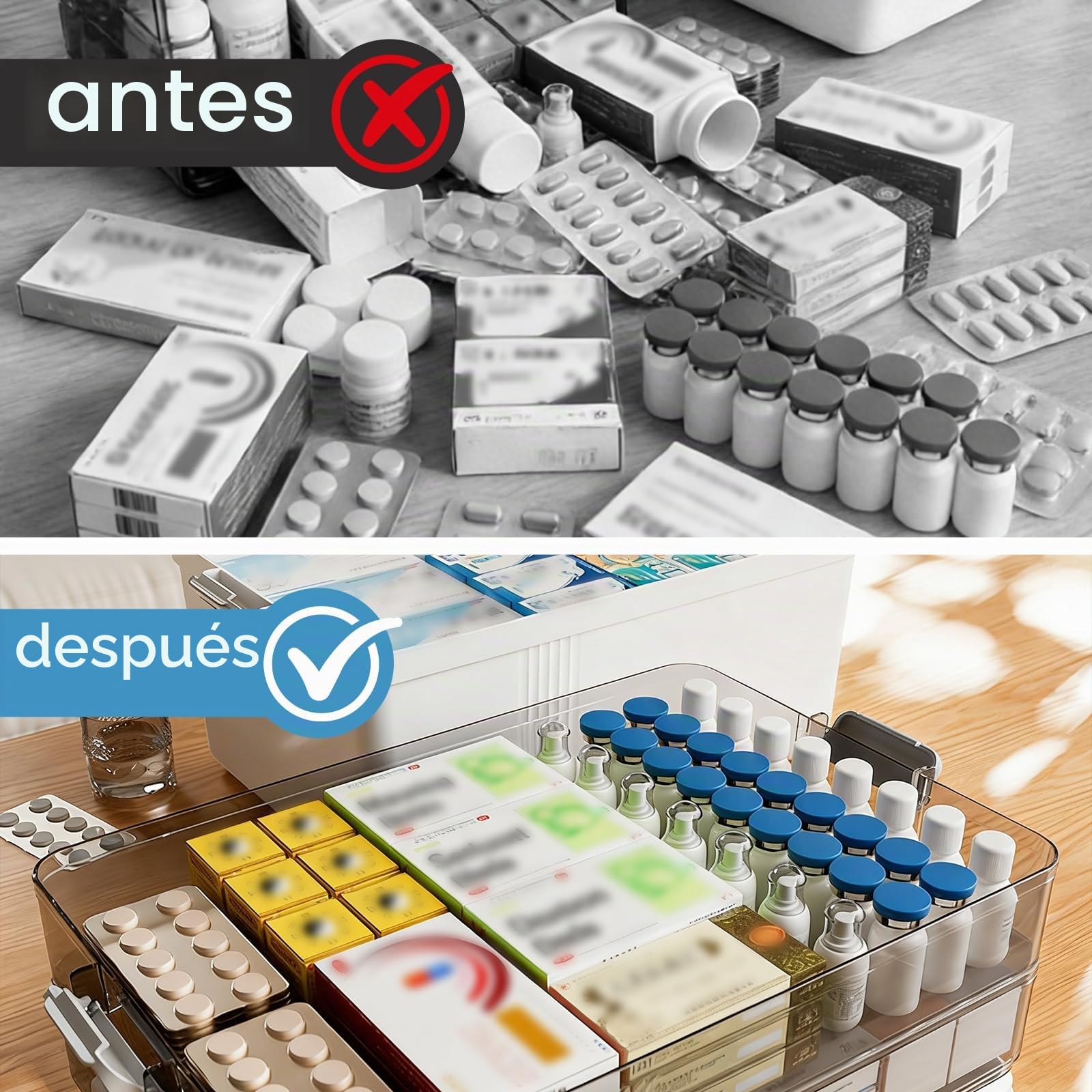 Medicine Box,Caja para Medicinas,Caja Organizadora de Medicina Grande de 3 Capas,Cajas Medicamentos,Caja Medicinas Grande Asa de Transporte y Bandeja Extraíble Multifunción Organizador