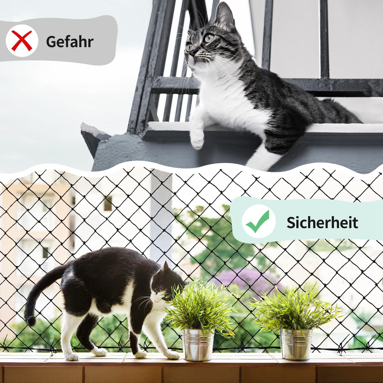 Rete per Gatti 3x4m, Retes Sicurezza Gatti Rinforzata con Filo, Reti per Balcone Esterno Gatto, Rete Protezione Gatto Balconi, Retes Anti Piccioni Trasparente Adatto a Corridoi, Finestre