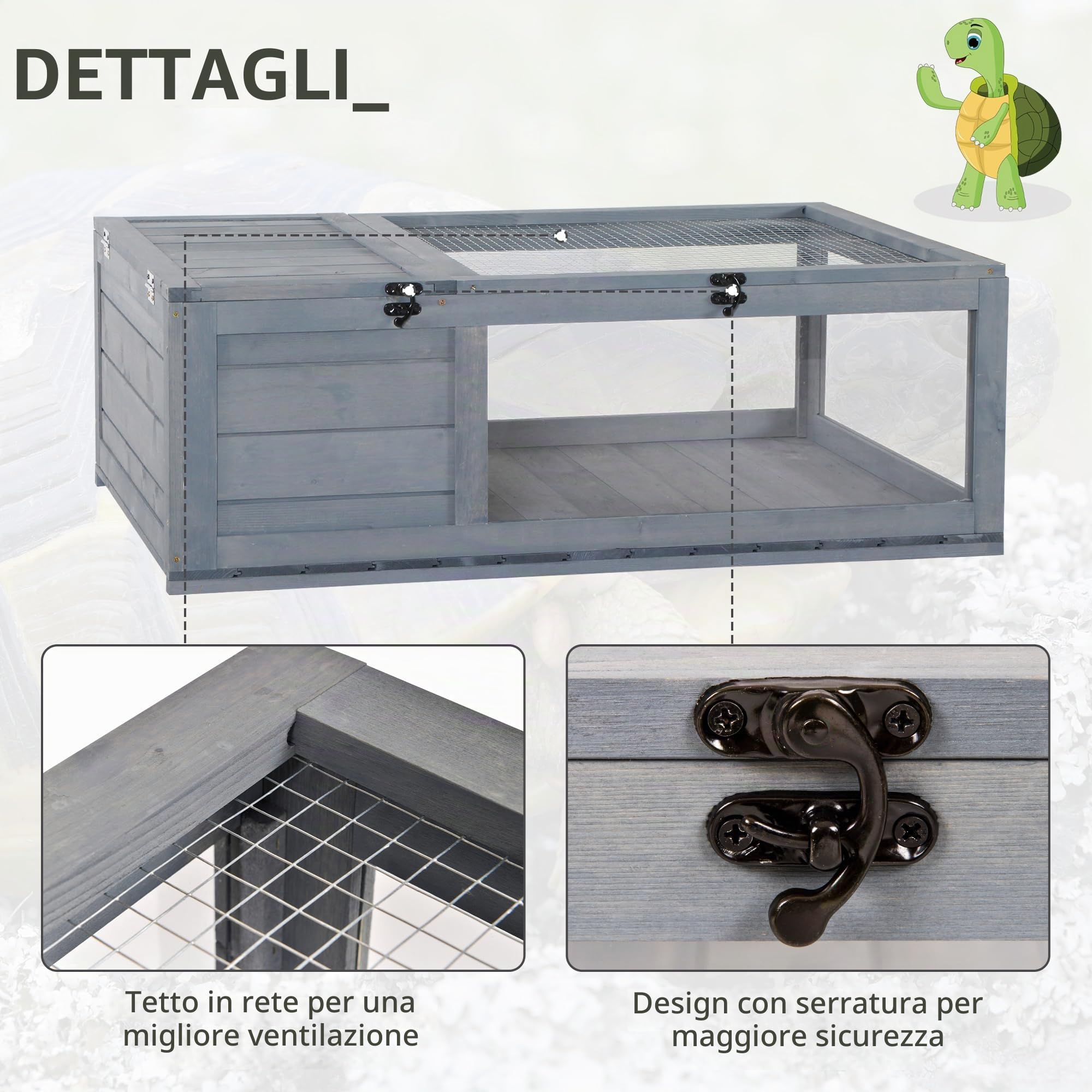 PawHut Terrario Casa per Tartarughe di Terra, 91x60.5x32 cm, Grigio