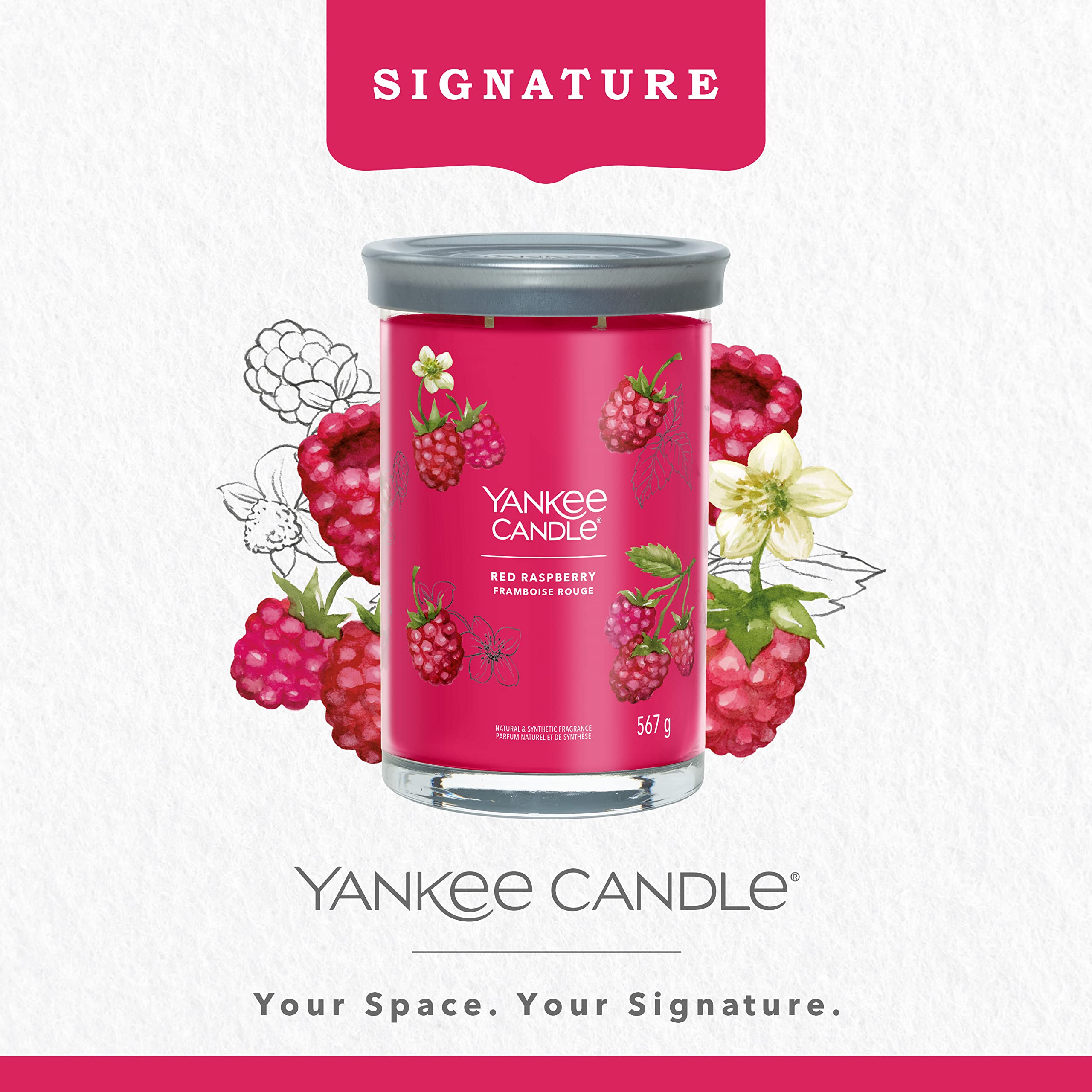 Yankee Candle Duftkerze 'Red Raspberry' – Große Tumbler-Kerze, Soja-Wachs-Mix