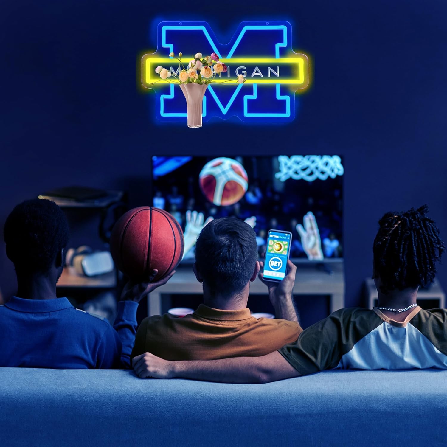 University Basketball Team Neon Sign, Light Up Dimmable College Michigan Basketball Team Logo Led Neon Sign Light Hanging for Wall Decor, Bedroom, Dormitory, Man Cave, Students Birthday Christmas Gift - Image 2