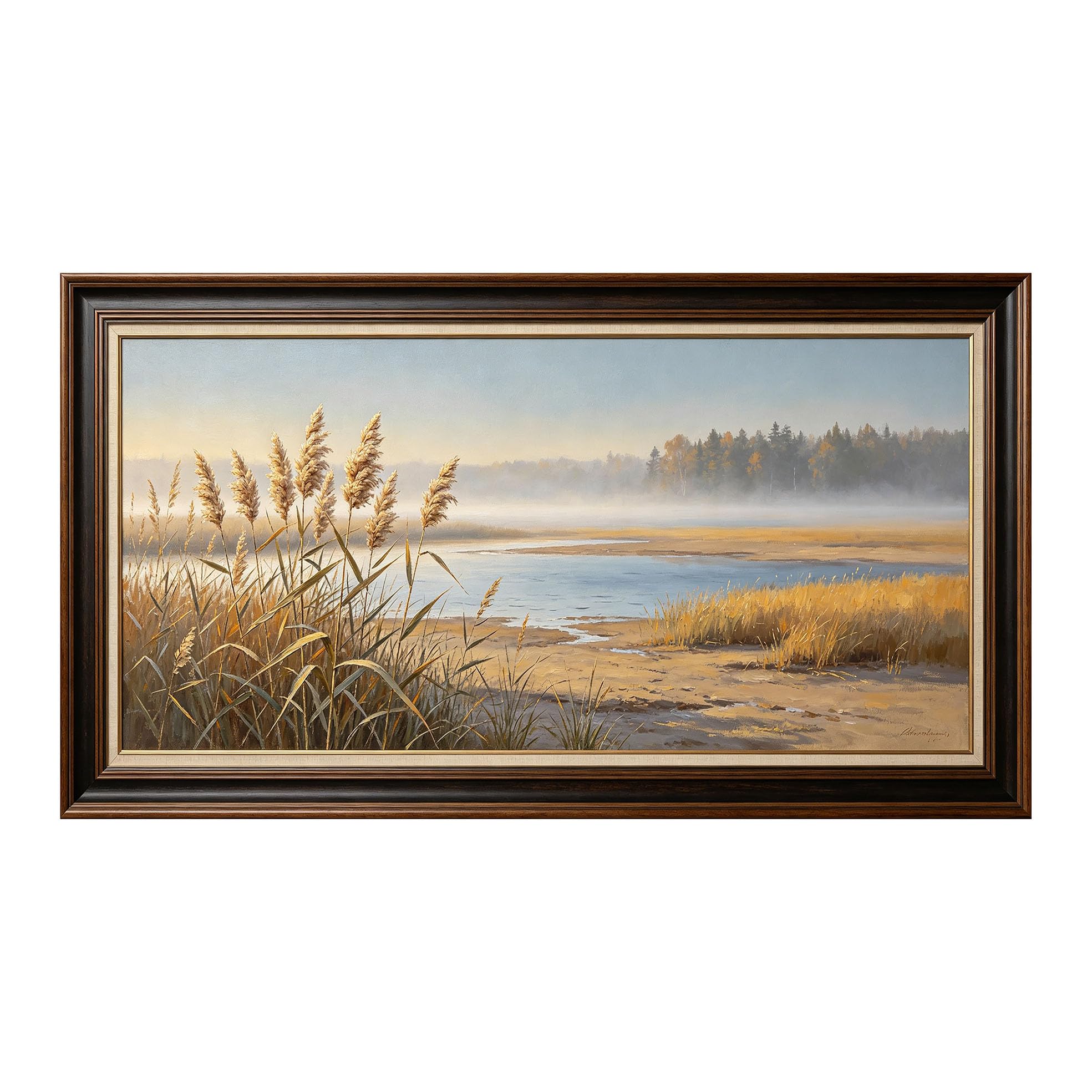 Yzpallescene 3D Framed Wall Art 50cm×100cm Scenic Wetland Marsh Landscape Impressionist Oil Painting Large Size SelfAdhesive Removable Wall Decor Prints Artwork for Living Room Bedroom Office