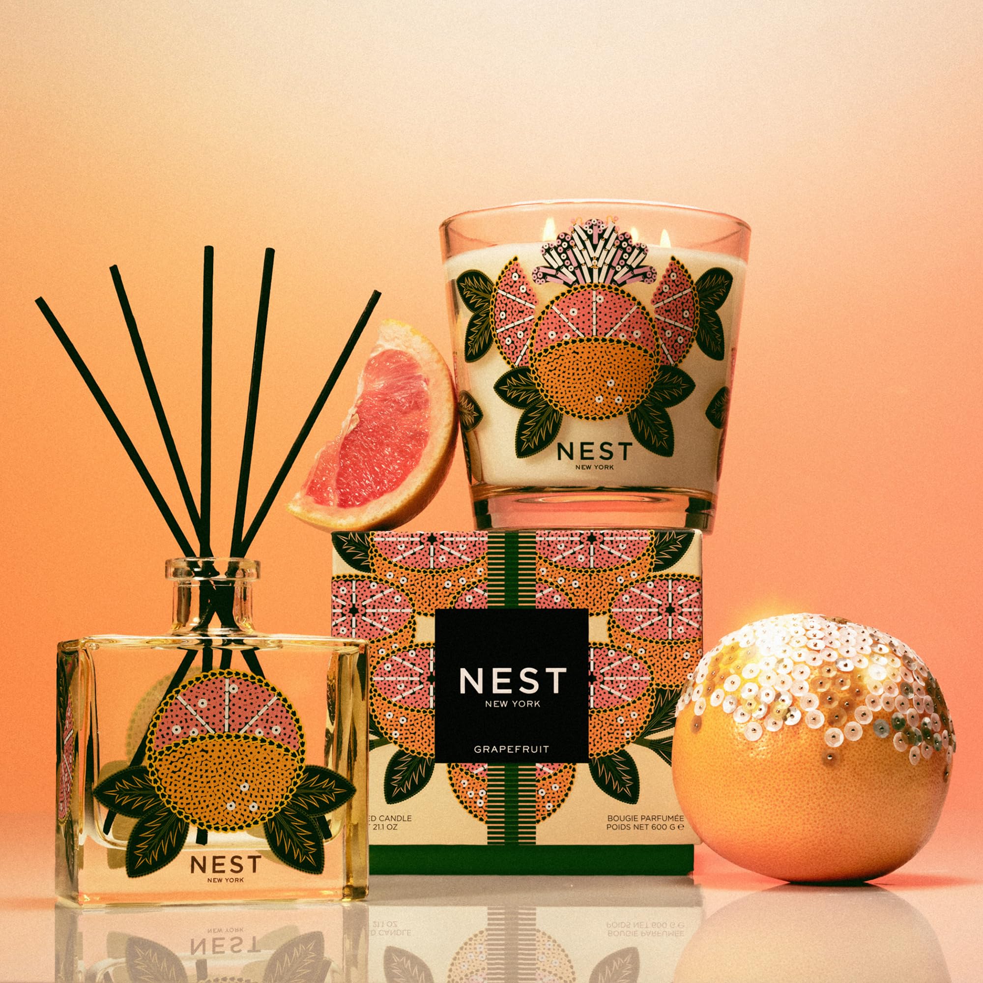 NEST New York Vela perfumada decorativa de 3 mechas, pomelo, 601 g