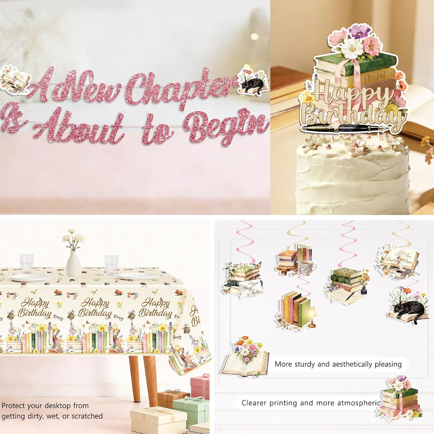 NeoRov 208 Pcs Book Themed Party Decorations Tableware Set - Service 25 Guests - Includes Banner, Cake Topper, Balloons, Plates And Napkins Paper Cup - For Book Themed Party