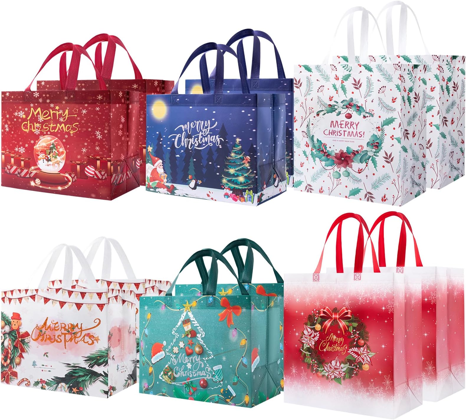 YANGTE Christmas Gift Bags Assorted Sizes 12 Pack - Extra Large and Large Gift Bags for Presents - Holiday Gift Bags for Marry Christmas Presents 4 Extra Large 15” and 4 Large 12”