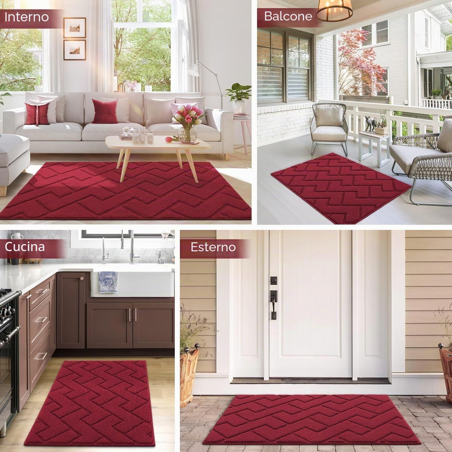 Biscpro Zerbini per Ingresso Interno,80x100cm Tappetino Antiscivolo Lavabile in Lavatrice,Zerbino d'Ingresso Polipropilene Assorbenti per Interno,Ingresso,Esterno,Corridoio,Balcone-Rosso