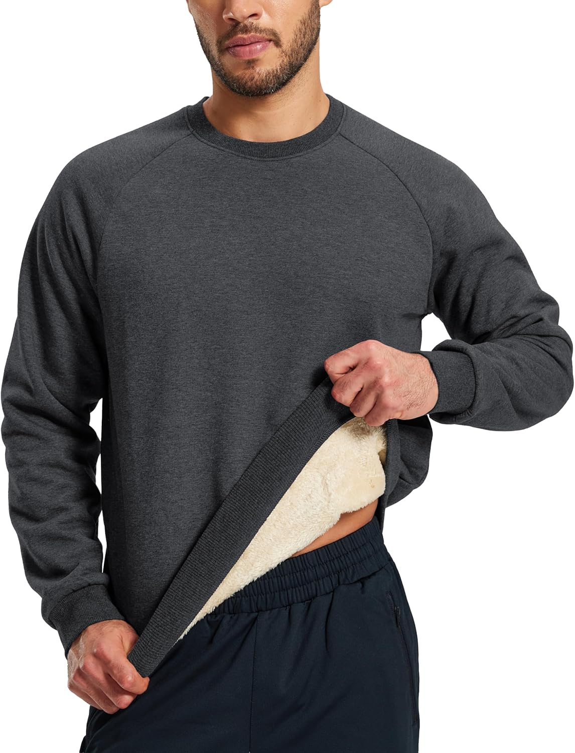 MAGCOMSEN Men's Sweatshirts Sherpa Lined, Heavyweight Fleece Pullover, Warm Crewneck Winter Sweatshirt - Image 6