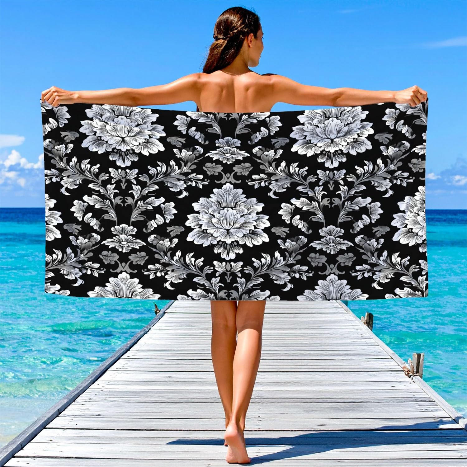 Vintage Hofstil, Regal, Elegant Strandtuch 230 x 210 cm – Mikrofaser Strandtuch Reisehandtuch Schnelltrocknend Pflegeleicht für Campen, Picknick, Ausflüge