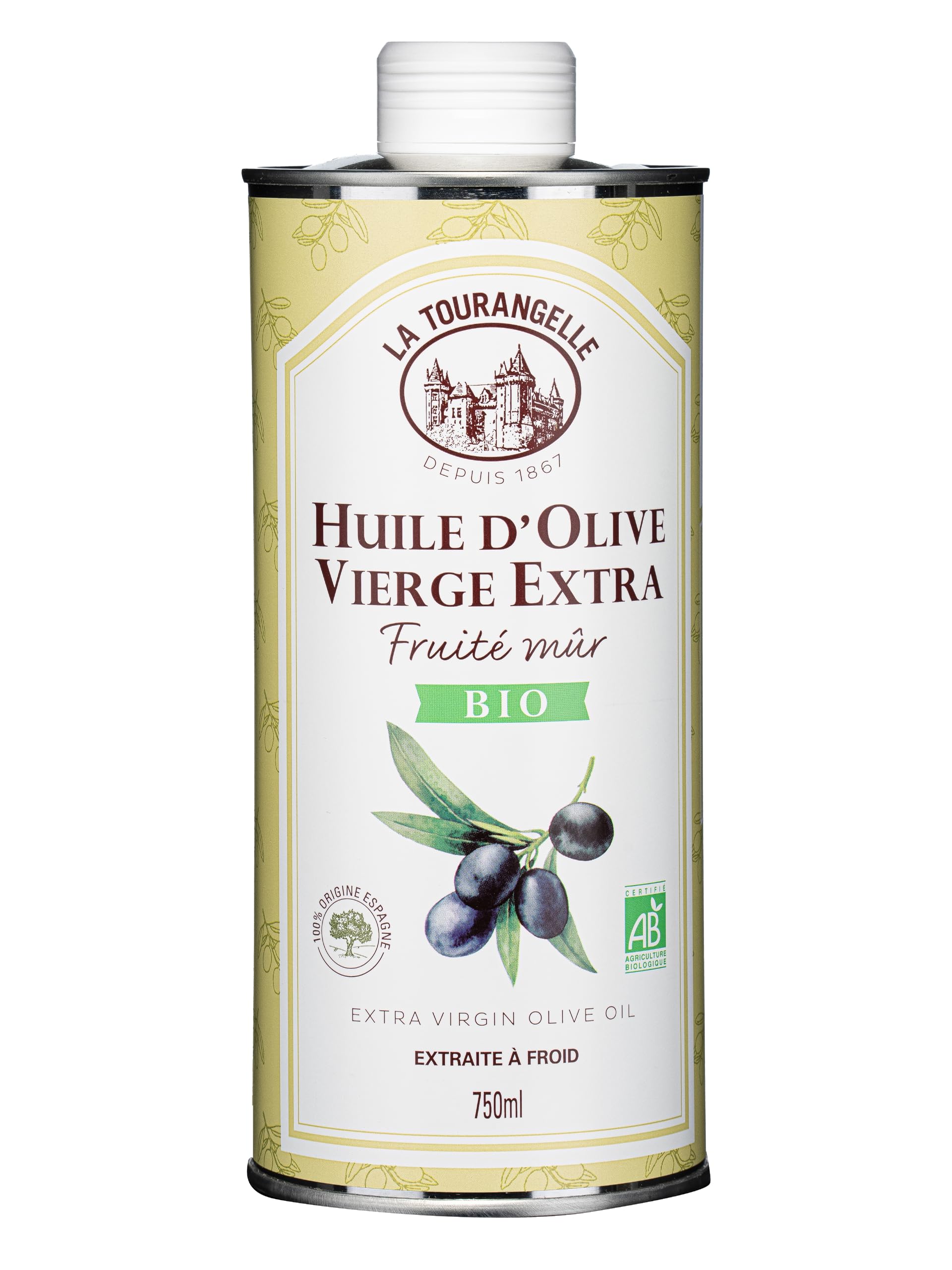 La Tourangelle - Huile d'olive vierge extra Bio - Fruité mûr - Extraite à froid - Riche en polyphénols & Omega 3 - Huile de qualité supérieure - 750ml