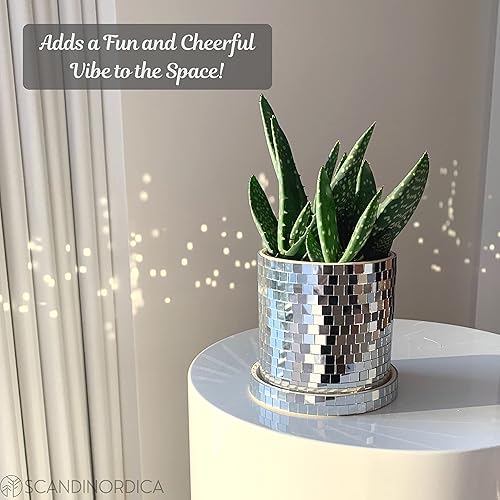 Miniatura 6 de SCANDINORDICA Maceta de bola de discoteca de 8 pulgadas, color plateado con cadena y colgador de macramé y maceta de bola de discoteca de 4.3
