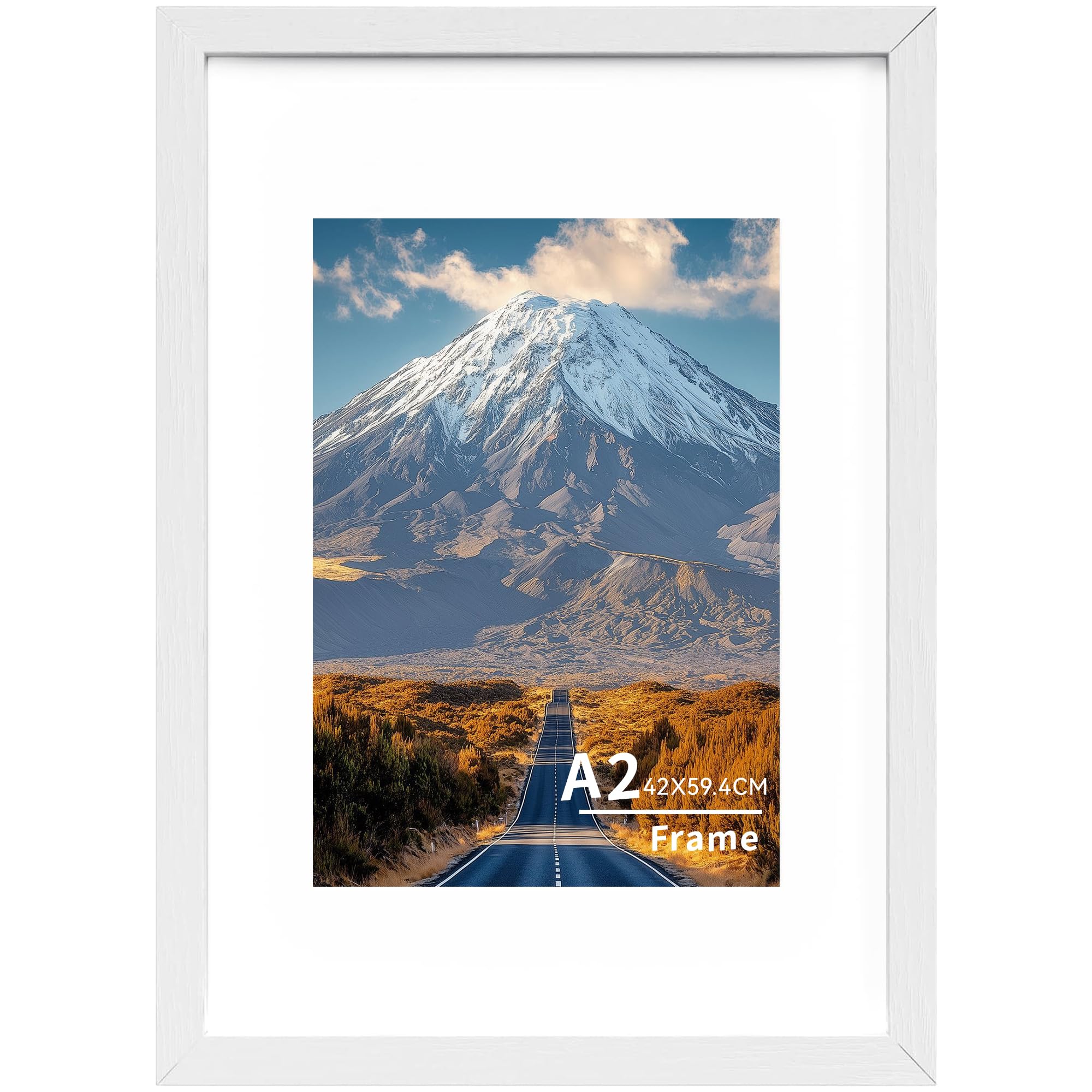 A2 Picture Frame,A2(42x59cm) Wooden Frame,Wall-Mounted Poster Frame, Photo Frames with Acrylic Glass (Not Glass), Landscape or Portrait,A2 White Frames with A3 Mount,1 Pack — image 1