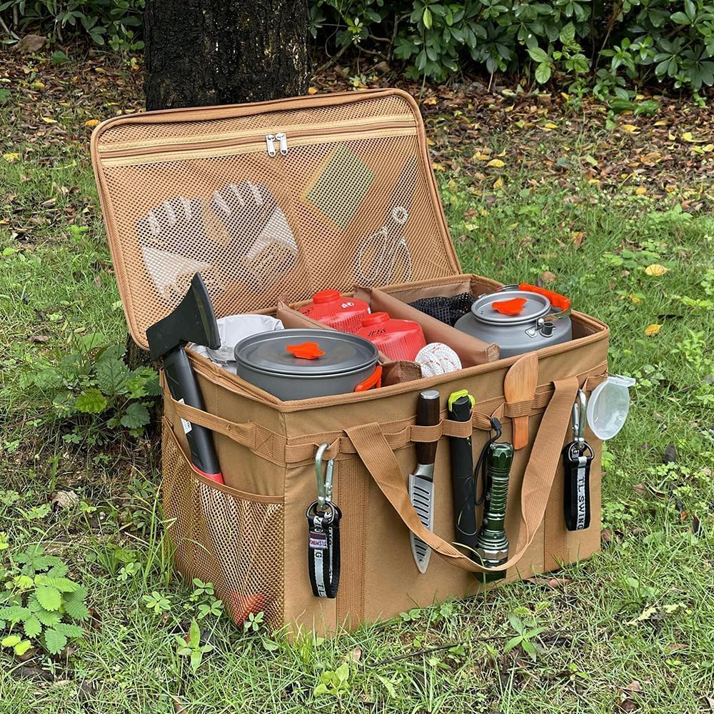 Sac de Rangement Tactique pour Camping - Sac fourre-Tout 45 L Organisateur de Vaisselle Multifonction Ensemble de casseroles Pack de Pique-Nique Pack de Glace Carte Rangement pour (Black)