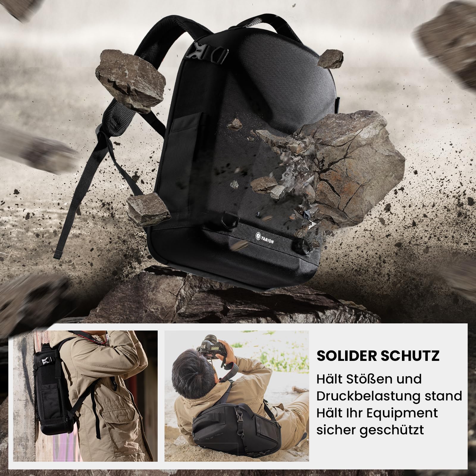 TARION Kamerarucksack, Fotorucksack mit Hartschalen, Stoßfest, wasser- und abriebfeste Kameratasche mit 14,5 Zoll Laptopfach, DSLR Rucksack für Drohnen, Spiegelreflexkameras und Zubehör