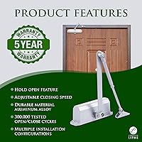 Vista 4 de Automatic Door Closer - Hold Open Feature - Adjustable Hydraulic Heavy Duty Door Closer for Commercial and Residential Use - Quick and Easy