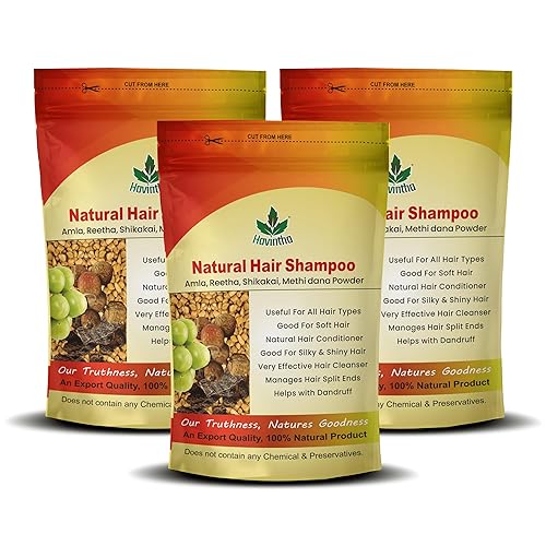 Havintha Champú natural para el cabello con hierbas Amla Reetha Shikakai y Methi Dana Powder para hombres y mujeres, totalmente orgánico  Champú sin
