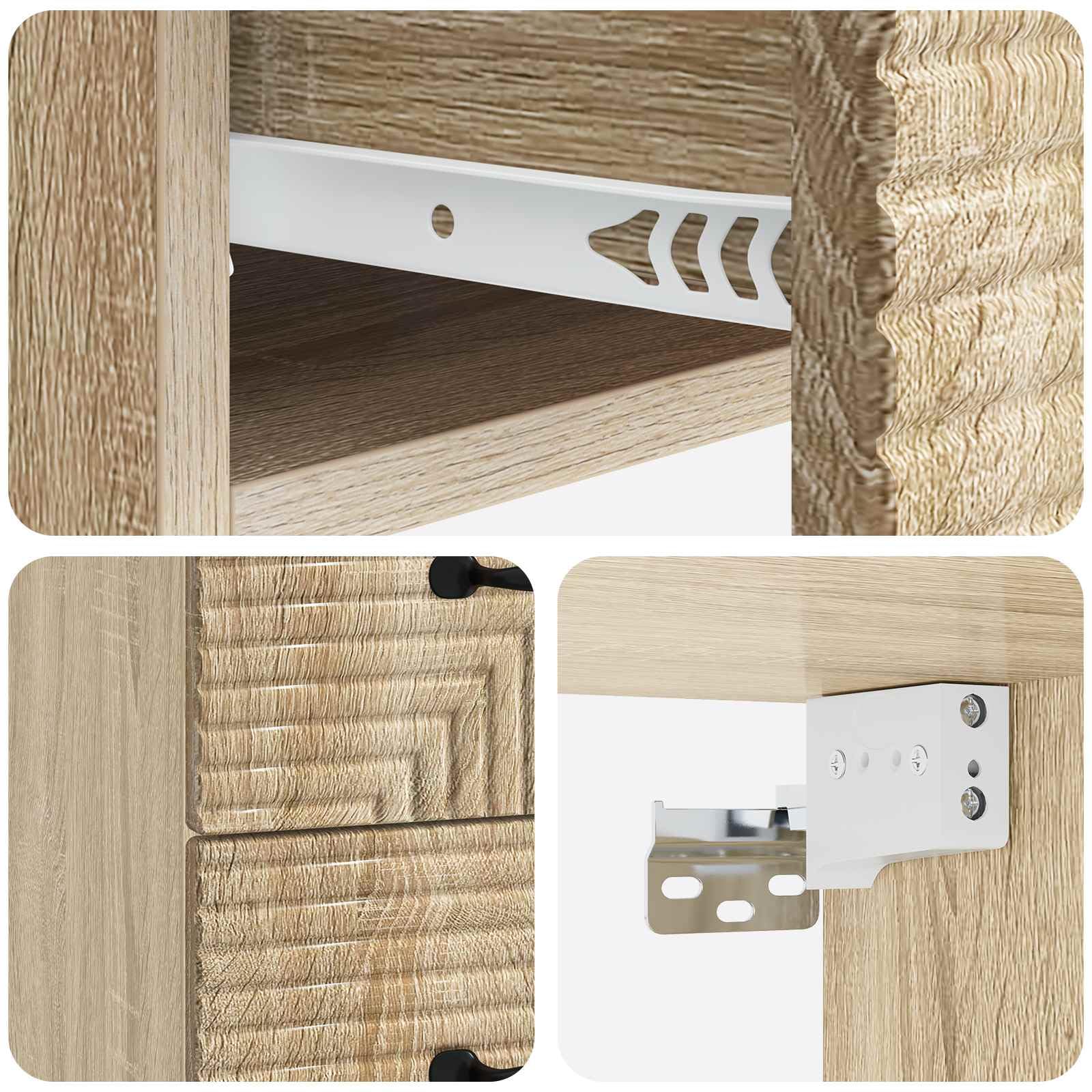 Wandmontierter Nachttisch Sonoma-Eiche 2er Set, 34,5 x 33 x 40 cm mit Stauraum, Schubladen, Ablage, für Schlafzimmer, Wohnzimmer, Büro, Staubschutz, robuste Holzwerkstoff, vielseitig