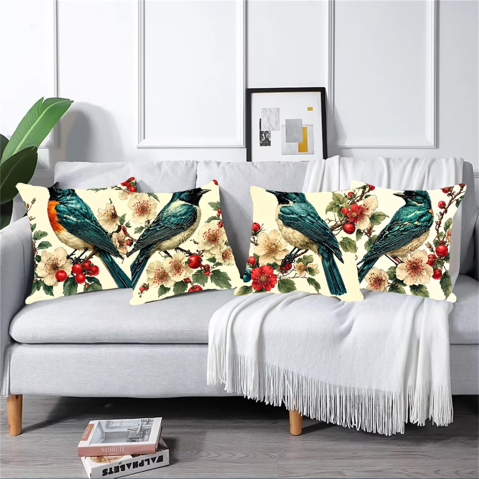 Kissenbezug 60x60 4er Set, Outdoor Kissen Dunkelgrün Sofakissen, Wasserdicht Kissenbezüge Papagei Dekokissen mit Unsichtbarem Reißverschluss, Zierkissenbezüge für Schlafzimmer Sofa Stuhl Bett G1-668