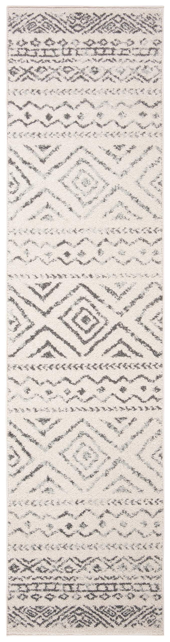 SAFAVIEH Tulum Collection Accent Rug - 2' x 5', Ivory & Grey, Moroccan Boho Distressed Design, Non-Shedding & Easy Care, Ideal for High Traffic Areas in Entryway, Living Room, Bedroom (TUL267A)