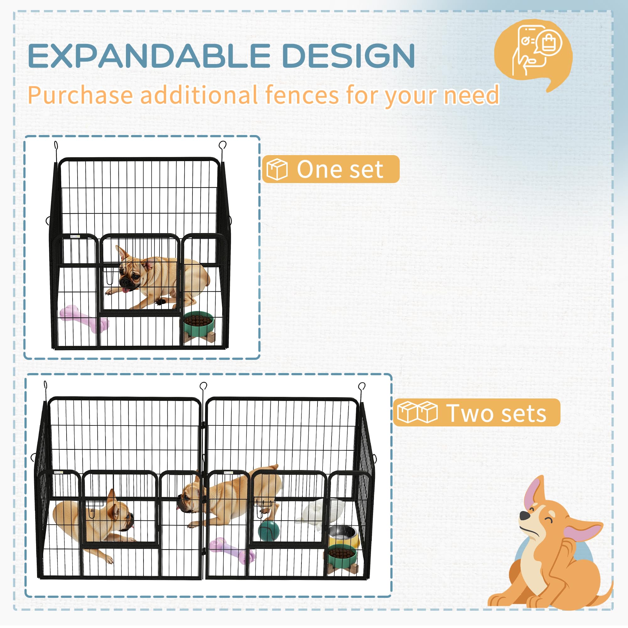 PawHut Recinto per Cani Pieghevole in Metallo, per Interno ed Esterno con Porta con Catenaccio e Picchetti, 82x82x60cm Grigio