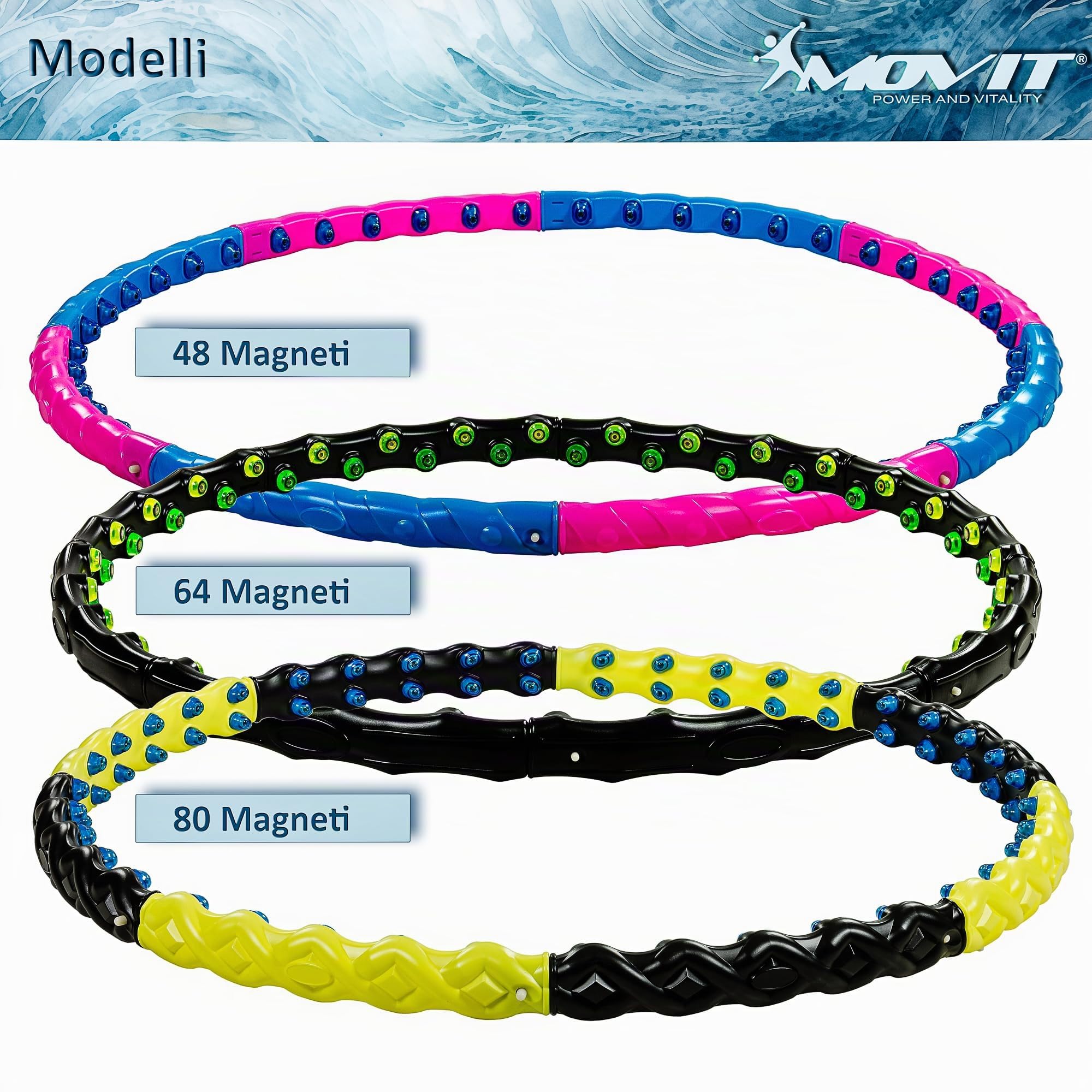 MOVIT Hula Hoop - da Adulti e Bambini, Massaggiante, Magnete Dimagrante, Regolabile, 0,9/1,3/1,7kg, Colore a Scelta - Cerchio per Ginnastica, Fitness, Hoola Hoop, Perdita di Peso