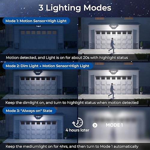 Miniatura 3 de CINOTON Luces solares con sensor de movimiento para exteriores, 3 modos de luz LED de seguridad con control remoto, IP65, impermeable, alimentada