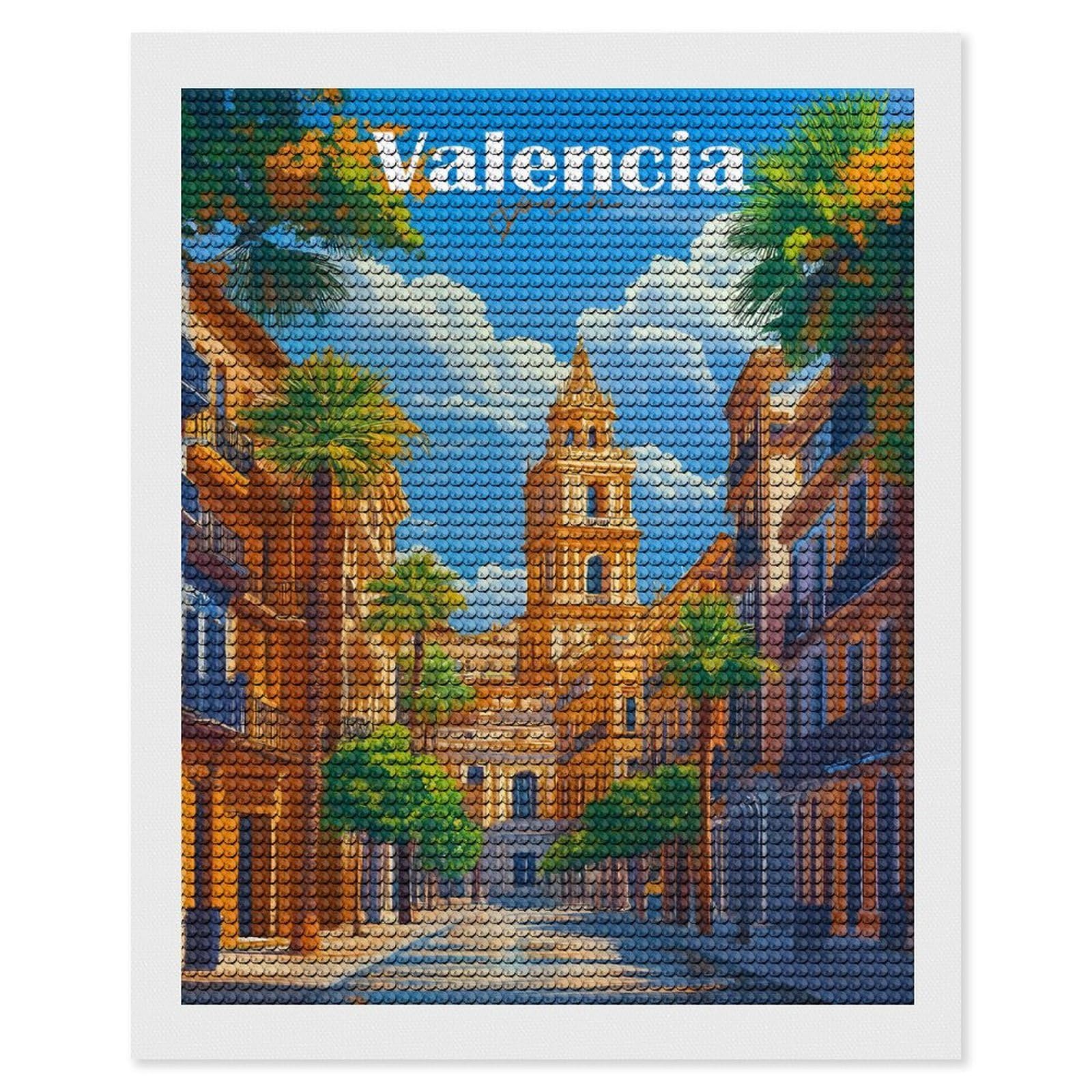 Junmoney Valencia Spain View Painting Diamond Art Canvas 16"x20", Full Kit Included, Bedroom Decor, for Beginners, Thoughtful Handmade Gift