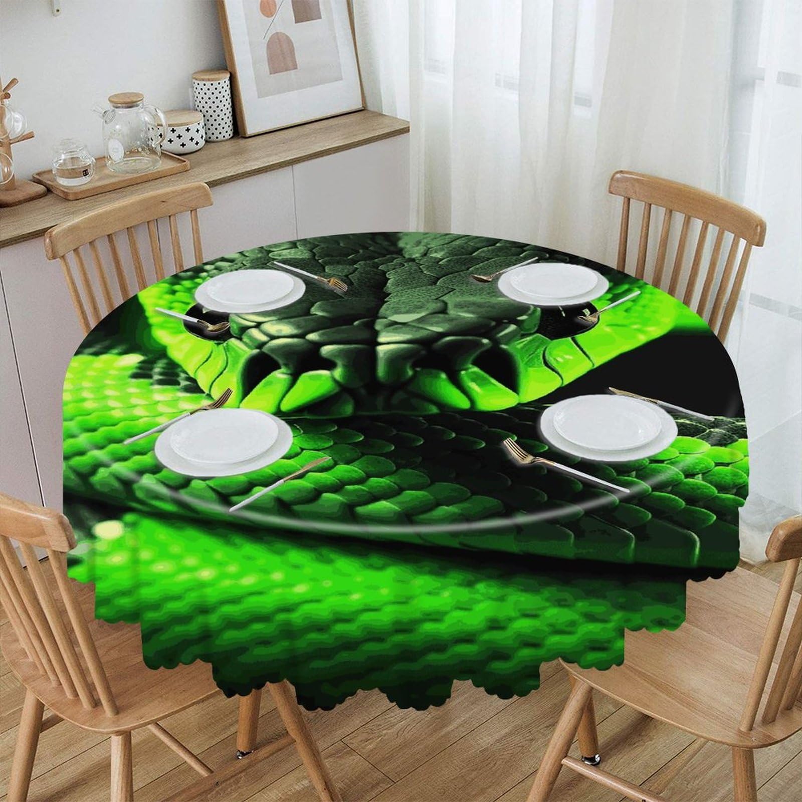 Btcowzrv Style 3D Snake Polyester Round Tablecloth 59.84 Inch, Decorative Washable Table Cover, Table Cloth For Restaurant Picnic Indoor And Outdoor Dining