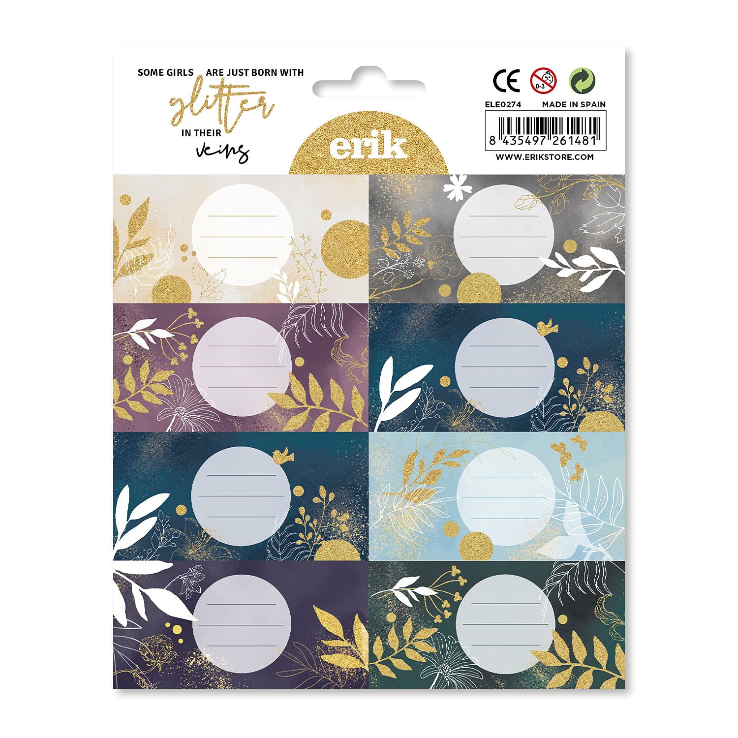 Grupo Erik Etiquetas adhesivas Glitter - Pegatinas libro nombres / Pack etiquetas escolares - Vuelta al cole material escolar