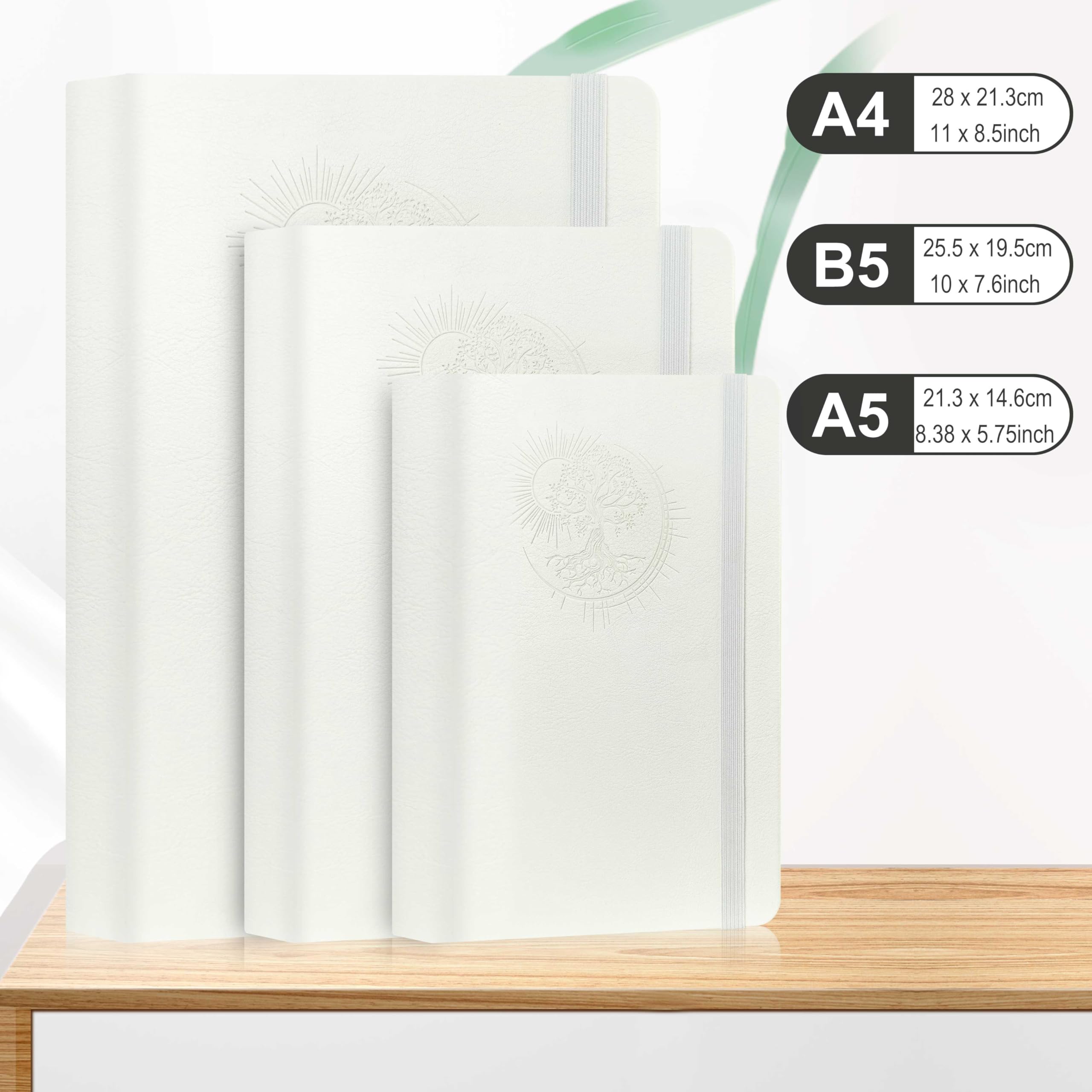 Mlife Notatnik B5 z motywem drzewa życia – 300 stron, papier 100 g, okładka z poliuretanu, gumka, uchwyt na długopis, 3 zakładki – idealny do pracy, nauki i na prezent (Biały)