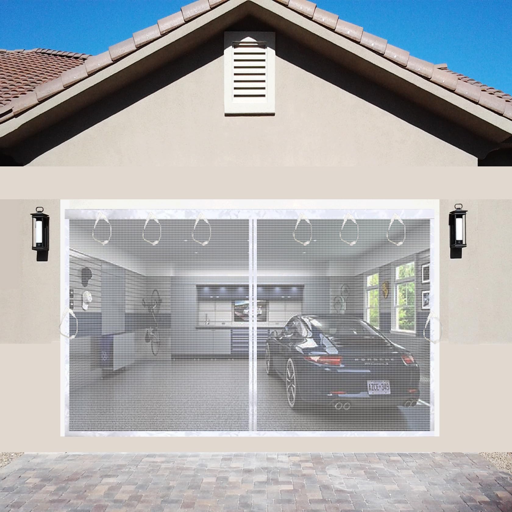 Magnetic Garage Door Screen 16x7 FT for 2 Car Garage Barn Gym Door 192x84inch, 16x7ft Fiberglass Mesh Door Curtain, Strong Magnets, Durable Heavy Duty Easy to Install (Screen Size 16.34x7.15FT White)