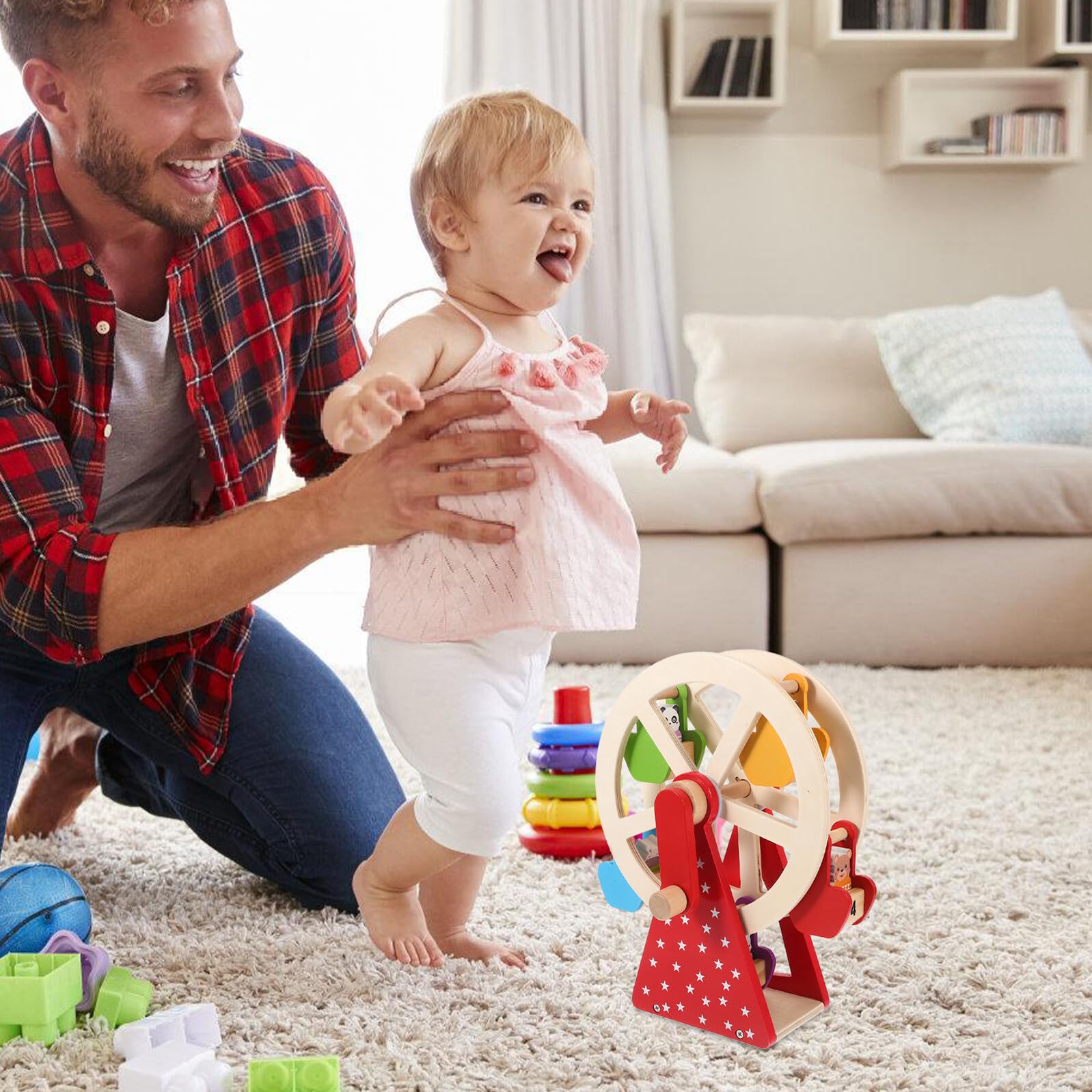 Juguete de Educación Temprana para Niños Rotación Manual de Madera, Diseño Divertido y Atractivo Desarrollo y Juego Interactivo en Familia Color Aleatorio