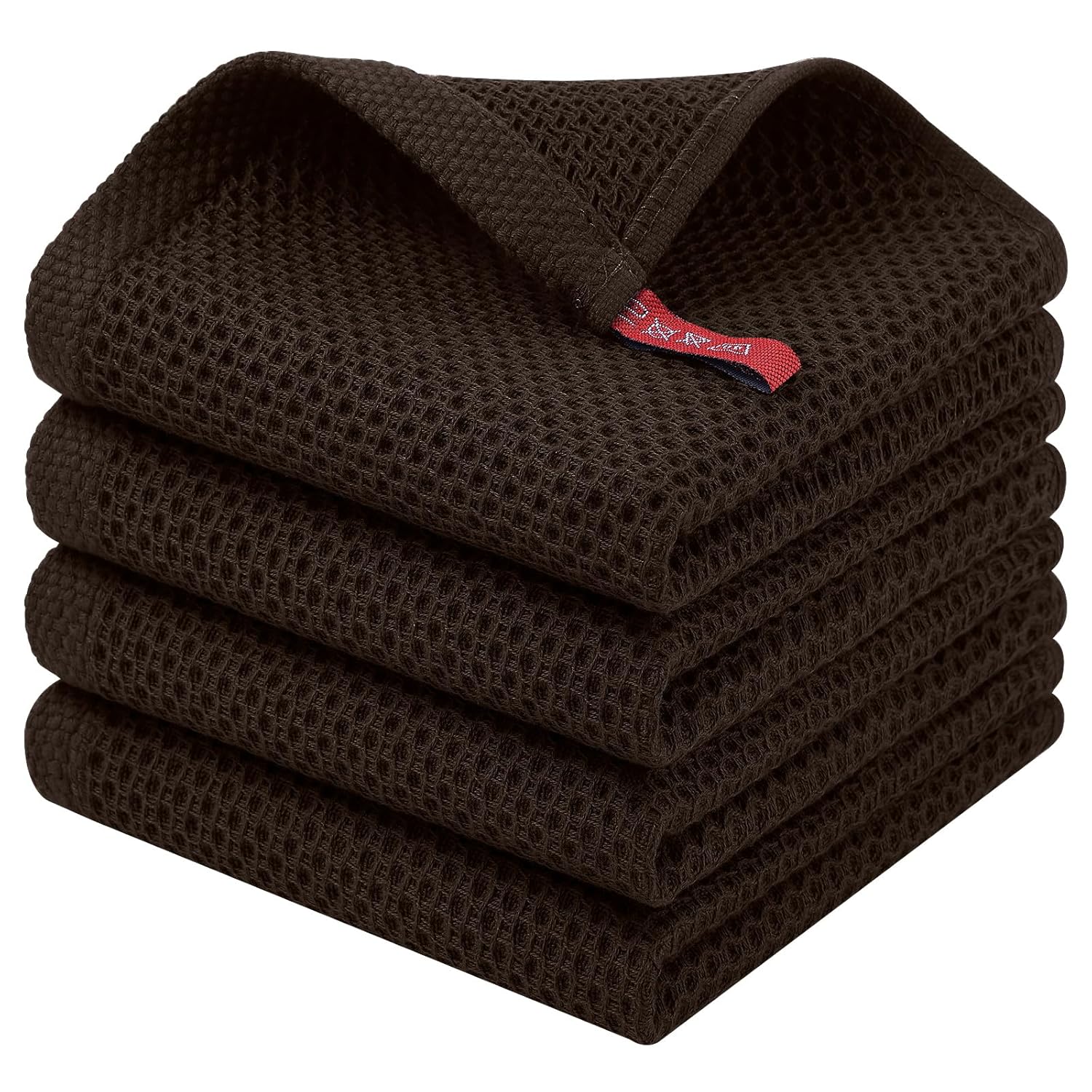 Homaxy 100% Cotton Waffle Weave Kitchen Dish Cloths, 4-Pack Ultra Soft Absorbent Dish Towels, Quick Drying Dish Rags, 12 x 12 Inches, Dark Brown