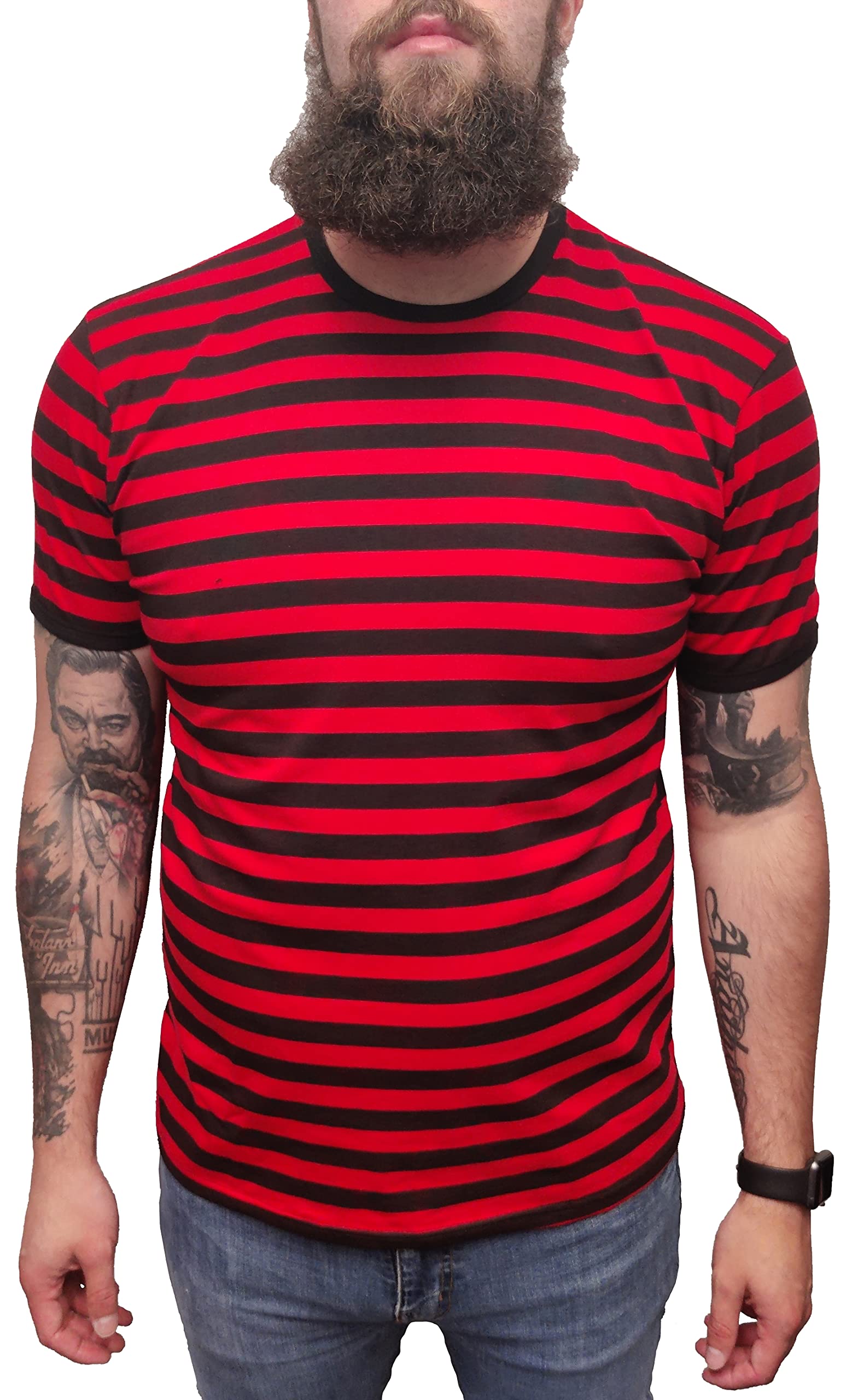 Mazeys Mens Indie Striped T Shirt (UK, Alpha, XL, Regular, Regular, Black/Red)