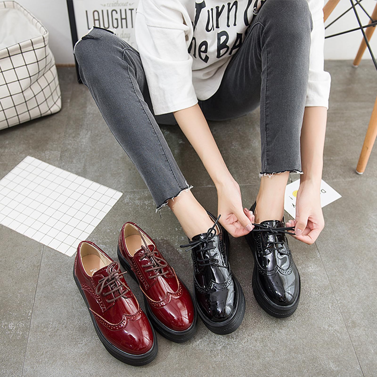 DADAWEN Femme Chaussures de Ville à Lacets Brogues Derbies Mocassins en Cuir Casual Mode Antidérapantes